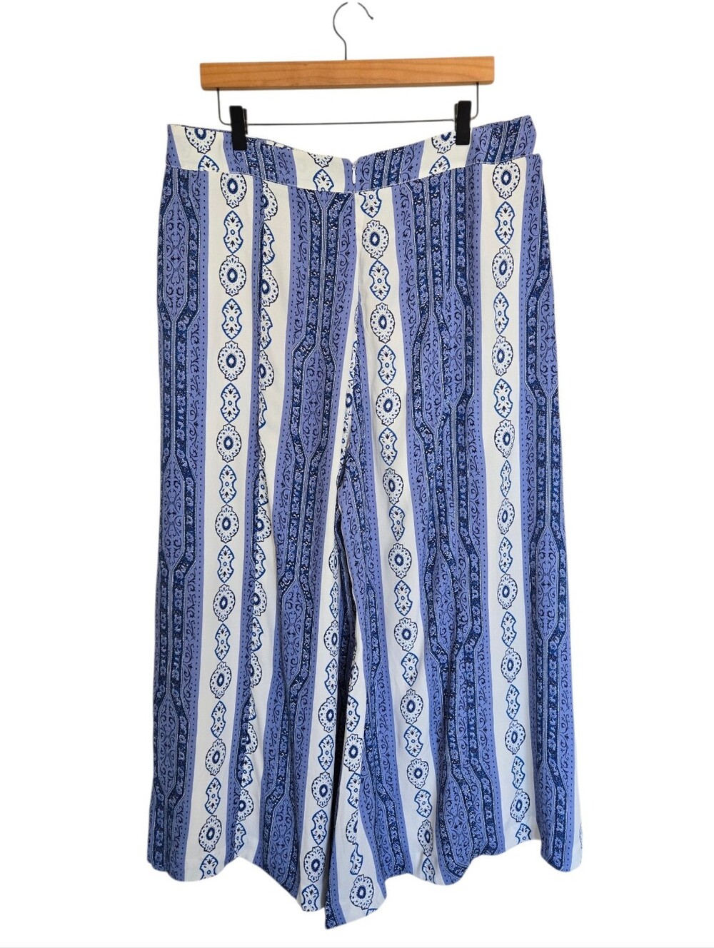 Anthropologie Manon Blue White Boho Flared Wide Leg Pants Size 16 Blue Color